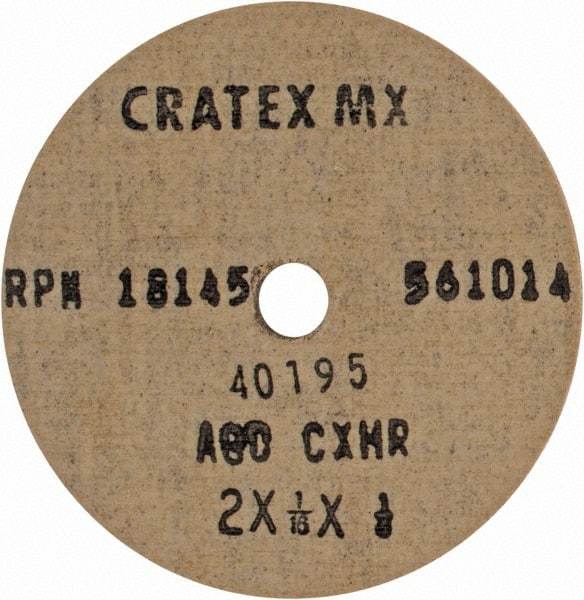 Cratex - 2" Diam x 1/4" Hole x 1/16" Thick, 80 Grit Surface Grinding Wheel - Aluminum Oxide, Type 1, Medium Grade, 18,145 Max RPM, No Recess - Exact Industrial Supply