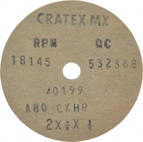 Cratex - 2" Diam x 1/4" Hole x 1/8" Thick, 80 Grit Surface Grinding Wheel - Aluminum Oxide, Type 1, Medium Grade, 18,145 Max RPM, No Recess - Exact Industrial Supply