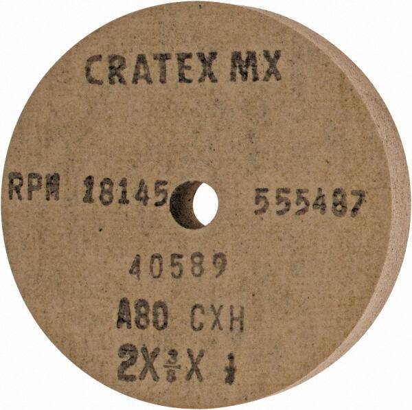 Cratex - 2" Diam x 1/4" Hole x 3/8" Thick, 80 Grit Surface Grinding Wheel - Aluminum Oxide, Type 1, Medium Grade, 18,145 Max RPM, No Recess - Exact Industrial Supply