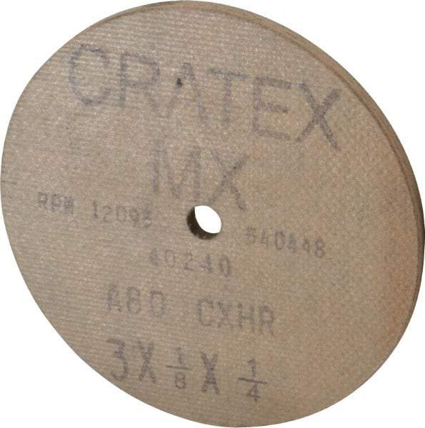 Cratex - 3" Diam x 1/4" Hole x 1/8" Thick, 80 Grit Surface Grinding Wheel - Aluminum Oxide, Type 1, Medium Grade, 12,095 Max RPM, No Recess - Exact Industrial Supply
