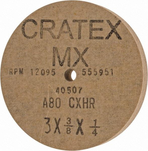Cratex - 3" Diam x 1/4" Hole x 3/8" Thick, 80 Grit Surface Grinding Wheel - Aluminum Oxide, Type 1, Medium Grade, 12,095 Max RPM, No Recess - Exact Industrial Supply