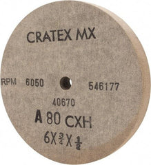Cratex - 6" Diam x 1/2" Hole x 3/4" Thick, 80 Grit Surface Grinding Wheel - Aluminum Oxide, Type 1, Medium Grade, 6,050 Max RPM, No Recess - Exact Industrial Supply