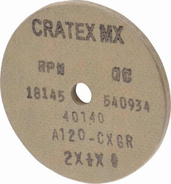 Cratex - 2" Diam x 1/4" Hole x 1/8" Thick, 120 Grit Surface Grinding Wheel - Aluminum Oxide, Type 1, Fine Grade, 18,145 Max RPM, No Recess - Exact Industrial Supply