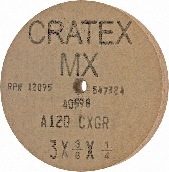 Cratex - 3" Diam x 1/4" Hole x 3/8" Thick, 120 Grit Surface Grinding Wheel - Aluminum Oxide, Type 1, Fine Grade, 12,095 Max RPM, No Recess - Exact Industrial Supply