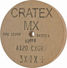 Cratex - 3" Diam x 1/4" Hole x 3/8" Thick, 120 Grit Surface Grinding Wheel - Aluminum Oxide, Type 1, Fine Grade, 12,095 Max RPM, No Recess - Exact Industrial Supply