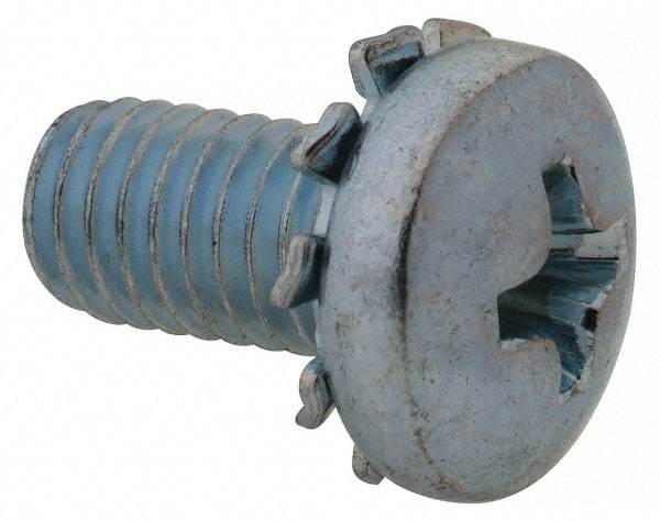 Value Collection - #10-32 UNF, 3/8" Length Under Head Phillips Drive Machine Screw - Pan Head, Grade J82 Steel, Zinc-Plated Finish, External Tooth - Exact Industrial Supply