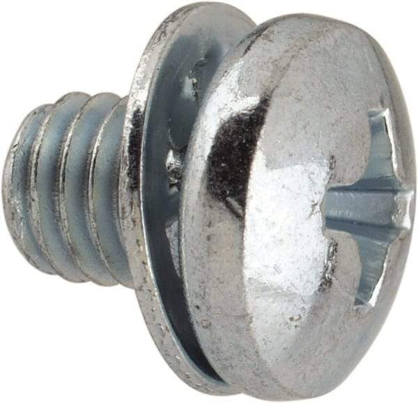 Value Collection - #10-32 UNF, 1/4" Length Under Head Phillips Drive Machine Screw - Pan Head, Grade J82 Steel, Zinc-Plated Finish, Internal Tooth - Exact Industrial Supply