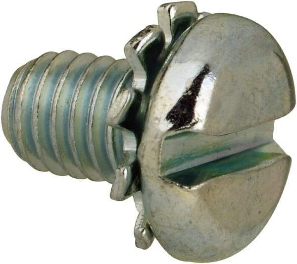 Value Collection - #10-32 UNF, 5/16" Length Under Head Slotted Drive Machine Screw - Pan Head, Grade J82 Steel, Zinc-Plated Finish, External Tooth - Exact Industrial Supply