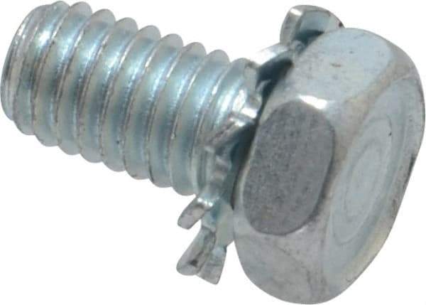Value Collection - #10-32 UNF, 3/8" Length Under Head Hex Drive Machine Screw - Hex Head, Grade J82 Steel, Zinc-Plated Finish, External Tooth - Exact Industrial Supply