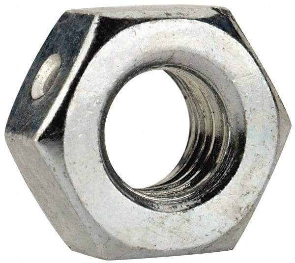 Value Collection - 1/4-28 UNF Grade 2 Two Way Lock Nut with Distorted Thread - 7/16" Width Across Flats, 7/32" High, Zinc-Plated Finish - Exact Industrial Supply