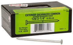 Value Collection - 12D, 9 Gauge, 3-1/4" OAL Common Nails - Ring Shank, Grade 2 Steel, Galvanized Finish - Exact Industrial Supply
