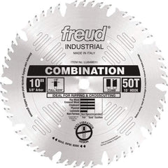 Freud - 10" Diam, 5/8" Arbor Hole Diam, 50 Tooth Wet & Dry Cut Saw Blade - Carbide-Tipped, Standard Round Arbor - Exact Industrial Supply