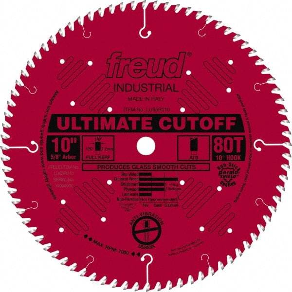 Freud - 10" Diam, 5/8" Arbor Hole Diam, 80 Tooth Wet & Dry Cut Saw Blade - Carbide-Tipped, Standard Round Arbor - Exact Industrial Supply