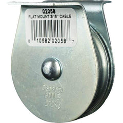 Block Division - 600 Lbs. Load Limit, Flat Standard Block - Upright Mount, Single Sheave, 2 Inch Outside Diameter, Wire Rope, 3/16 Inch Diameter, Eye, 5/8 Inch Inside Diameter, Carbon Steel, Zinc Plated Finish - Exact Industrial Supply