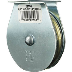 Block Division - 685 Lbs. Load Limit, Flat Standard Block - Upright Mount, Single Sheave, 2-1/2 Inch Outside Diameter, Wire Rope, 1/4 Inch Diameter, Eye, 7/8 Inch Inside Diameter, Carbon Steel, Zinc Plated Finish - Exact Industrial Supply