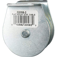 Block Division - 600 Lbs. Load Limit, Flat Standard Block - Upright Mount, Double Sheave, 2 Inch Outside Diameter, Wire Rope, 3/16 Inch Diameter, Eye, 5/8 Inch Inside Diameter, Carbon Steel, Zinc Plated Finish - Exact Industrial Supply