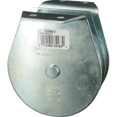 Block Division - 1, 550 Lbs. Load Limit, Flat Standard Block - Upright Mount, Double Sheave, 3-1/2 Inch Outside Diameter, Wire Rope, 5/16 Inch Diameter, Eye, 1-3/16 Inch Inside Diameter, Carbon Steel, Zinc Plated Finish - Exact Industrial Supply
