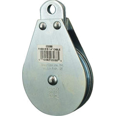 Block Division - 800 Lbs. Load Limit, Rigid Eye Block - Single Sheave, 3 Inch Outside Diameter, Wire Rope, 1/4 Inch Diameter, Eye, 3/8 Inch Inside Diameter, Carbon Steel, Zinc Plated Finish - Exact Industrial Supply