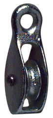 Value Collection - Rigid Eye Single Sheave Pulley - Sheave, 3/4 Inch Outside Diameter, Fibrous Rope, 3/16 Inch Diameter, Brass - Exact Industrial Supply