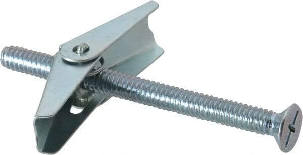 Value Collection - 1/4" Screw, 1/4" Diam, 3" Long, Toggle Bolt Drywall & Hollow Wall Anchor - 1/4" Drill, Zinc Plated, Steel, Use in Concrete, & Masonry, Hollow Tile, Plaster & Wallboard - Exact Industrial Supply