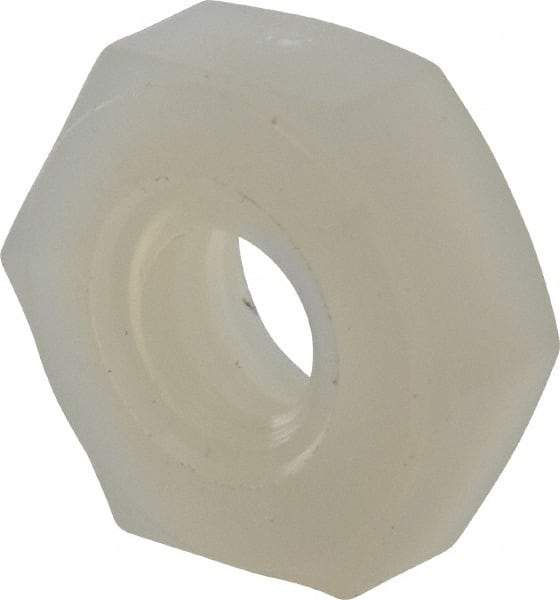 Made in USA - #8-32 UNC Nylon Right Hand Hex Nut - 8.51mm Across Flats, 3.3mm High, Uncoated - Exact Industrial Supply