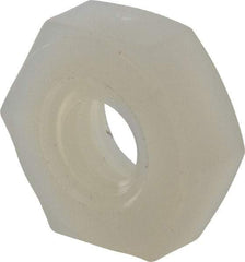 Made in USA - #8-32 UNC Nylon Right Hand Hex Nut - 8.51mm Across Flats, 3.3mm High, Uncoated - Exact Industrial Supply