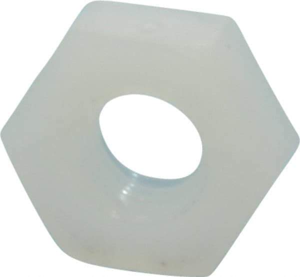 Made in USA - #10-32 UNF Nylon Right Hand Hex Nut - 9.27mm Across Flats, 3.43mm High, Uncoated - Exact Industrial Supply