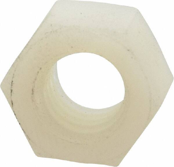 Made in USA - 3/8-16 UNC Nylon Right Hand Hex Nut - 14.22mm Across Flats, 8.38mm High, Uncoated - Exact Industrial Supply
