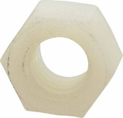 Made in USA - 3/8-16 UNC Nylon Right Hand Hex Nut - 14.22mm Across Flats, 8.38mm High, Uncoated - Exact Industrial Supply
