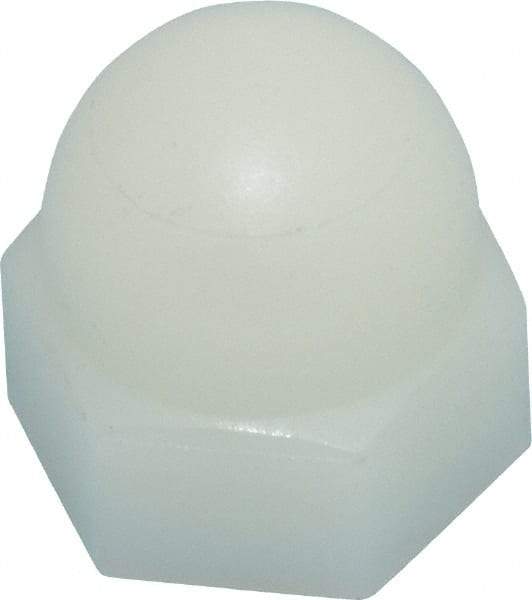 Made in USA - 1/4-20" UNC, 7/16" Width Across Flats, Uncoated Nylon Acorn Nut - 15/32" Overall Height - Exact Industrial Supply