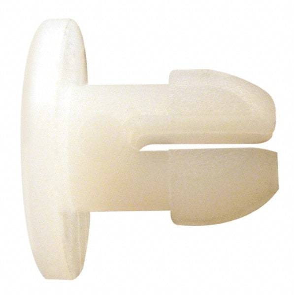 Made in USA - 0.241" Hole Diam, 0.395" OAL, Split Shank, Nylon Panel Rivet - 0.34" Length Under Head, 0.189" Material Thickness, 1/2" Head Diam - Exact Industrial Supply