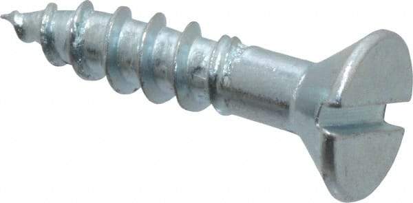 Value Collection - #12, 1" OAL, Slotted Drive, Flat Head Wood Screw - Zinc Plated Steel, Grade 2 - Exact Industrial Supply