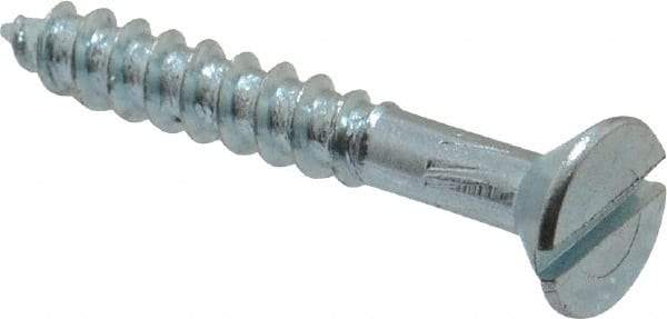 Value Collection - #14, 1-3/4" OAL, Slotted Drive, Flat Head Wood Screw - Zinc Plated Steel, Grade 2 - Exact Industrial Supply