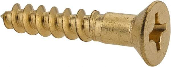 Value Collection - #12, 1-1/4" OAL, Phillips Drive, Flat Head Wood Screw - Brass - Exact Industrial Supply