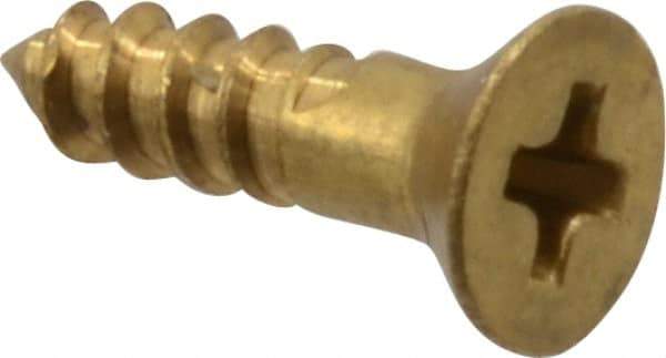 Value Collection - #3, 3/8" OAL, Phillips Drive, Flat Head Wood Screw - Brass - Exact Industrial Supply