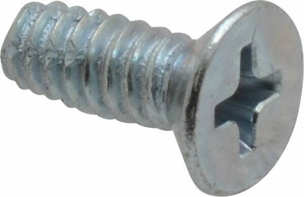 Value Collection - #10-24 UNC Thread, 1/2" OAL, Phillips Drive Steel Thread Cutting Screw - Flat Head, Grade 2, Point Type F, Zinc-Plated Finish - Exact Industrial Supply