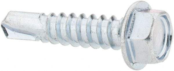 Value Collection - #12, Hex Washer Head, Hex Drive, 1" Length Under Head, #3 Point, Self Drilling Screw - Steel, Zinc-Plated Finish - Exact Industrial Supply