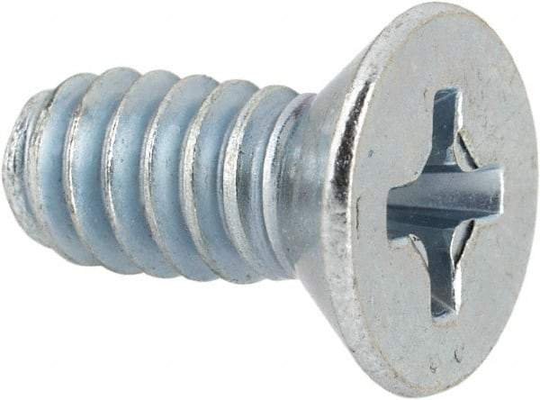 Value Collection - #10-24 UNC, 7/16" OAL Phillips Drive Machine Screw - Flat Head, Grade J82 Steel, Zinc-Plated Finish, Without Washer - Exact Industrial Supply