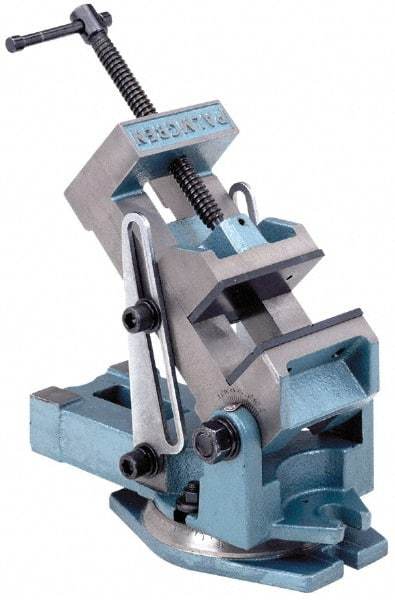 Palmgren - 4" Jaw Width, 4" Jaw Opening Capacity, Angle Swivel Machine Vise - Manual Operation, 1 Station, 12" Long x 6-1/4" High x 1-3/4" Deep - Exact Industrial Supply