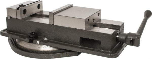 Palmgren - 6" Jaw Width, 8-3/4" Jaw Opening Capacity, Horizontal Swivel Machine Vise - Manual Operation, 1 Station, 19-1/2" Long x 1-3/4" Deep, 1-5/8" Jaw Height - Exact Industrial Supply