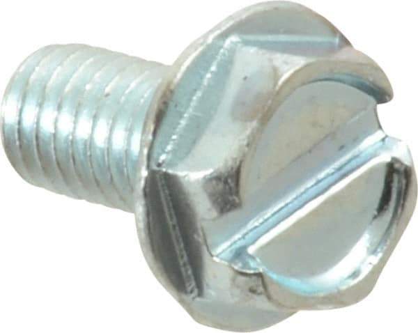 Value Collection - #10-32 UNF, 3/8" OAL Slotted Drive Machine Screw - Hex Washer Head, Grade J82 Steel, Zinc-Plated Finish, Without Washer - Exact Industrial Supply