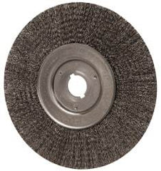 Weiler - 10" OD, 1-1/4" Arbor Hole, Crimped Steel Wheel Brush - 3/4" Face Width, 2-1/2" Trim Length, 0.014" Filament Diam, 4,000 RPM - Exact Industrial Supply