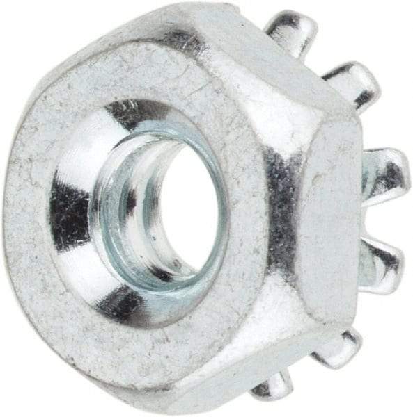 Value Collection - #6-32, Zinc Plated, Steel Hex Nut with External Tooth Washer - 11/32" Washer Diam, 5/16" Width Across Flats - Exact Industrial Supply
