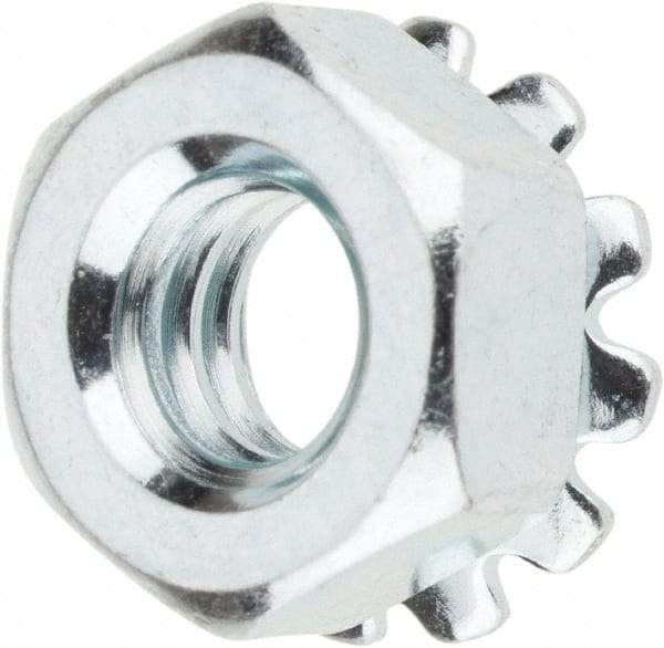 Value Collection - 1/4-20, Zinc Plated, Steel Hex Nut with External Tooth Washer - 1/2" Washer Diam, 7/16" Width Across Flats - Exact Industrial Supply