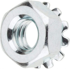 Value Collection - 1/4-20, Zinc Plated, Steel Hex Nut with External Tooth Washer - 1/2" Washer Diam, 7/16" Width Across Flats - Exact Industrial Supply
