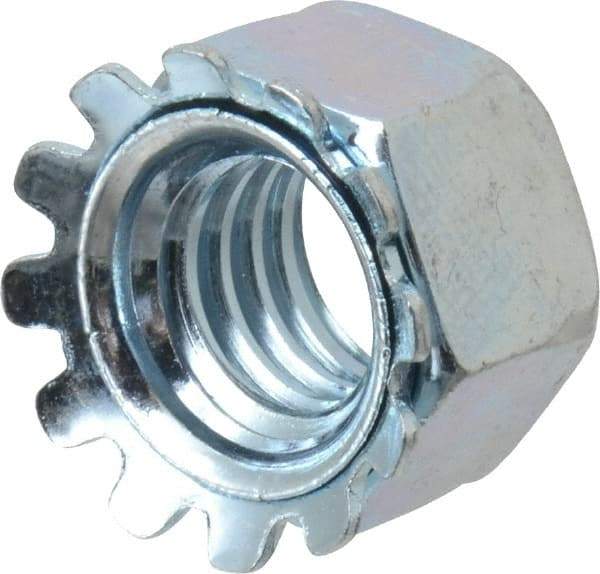 Value Collection - 3/8-16, Zinc Plated, Steel Hex Nut with External Tooth Washer - 57/64" Washer Diam, 9/16" Width Across Flats - Exact Industrial Supply
