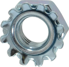 Value Collection - 1/4-28, Zinc Plated, Steel Hex Nut with External Tooth Washer - 1/2" Washer Diam, 7/16" Width Across Flats - Exact Industrial Supply