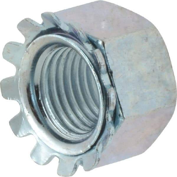 Value Collection - 3/8-24, Zinc Plated, Steel Hex Nut with External Tooth Washer - 57/64" Washer Diam, 9/16" Width Across Flats - Exact Industrial Supply