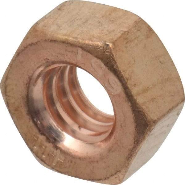 Value Collection - 1/4-20 UNC Silicon Bronze Right Hand Hex Nut - 7/16" Across Flats, 7/32" High, Uncoated - Exact Industrial Supply