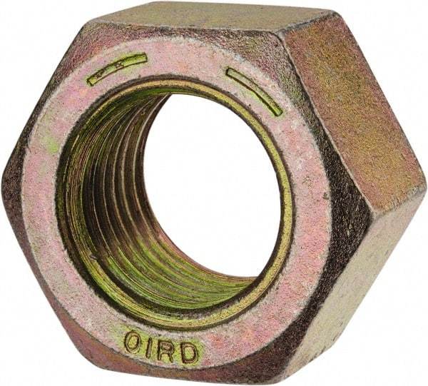 Value Collection - 1-1/2 - 6 UNC Steel Right Hand Hex Nut - 2-1/4" Across Flats, 1-9/32" High, Zinc Yellow Dichromate Finish - Exact Industrial Supply
